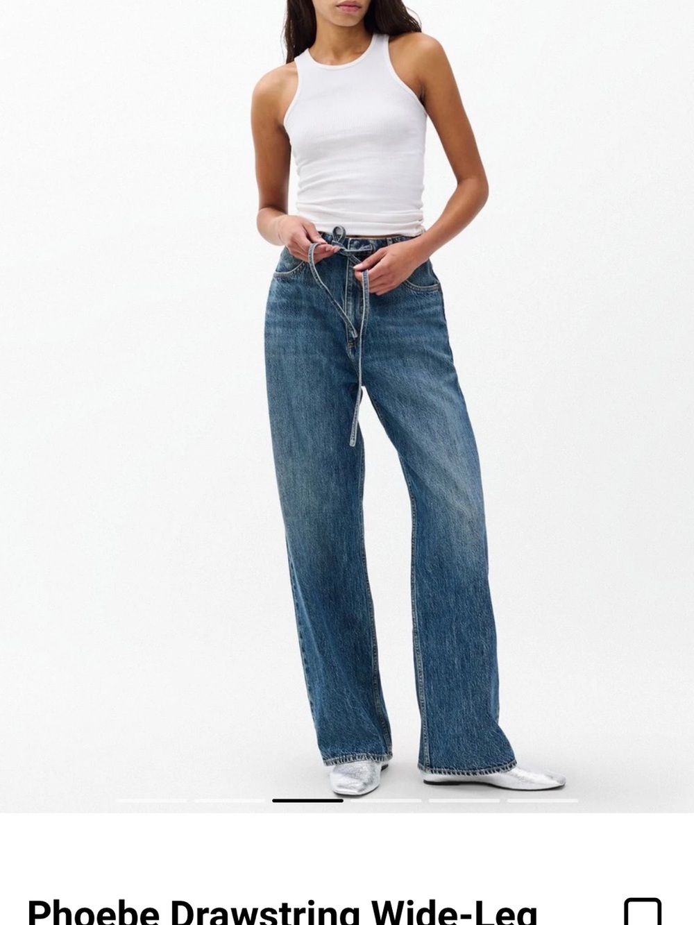 rag & bone Phoebe Drawstring Wide-Leg Jeans in Medium Blue